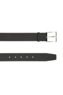 Burberry men’s leather belt black with textured leather and silver-toned double prong buckle