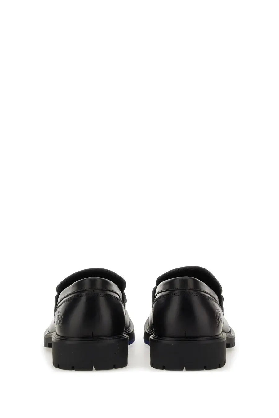 Black leather burberry men’s moccasin rogue loafers with chunky rubber sole for casual wear