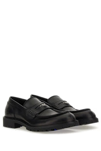 Burberry men’s moccasin rogue black leather loafers with sleek polished finish and subtle metallic strap detailing
