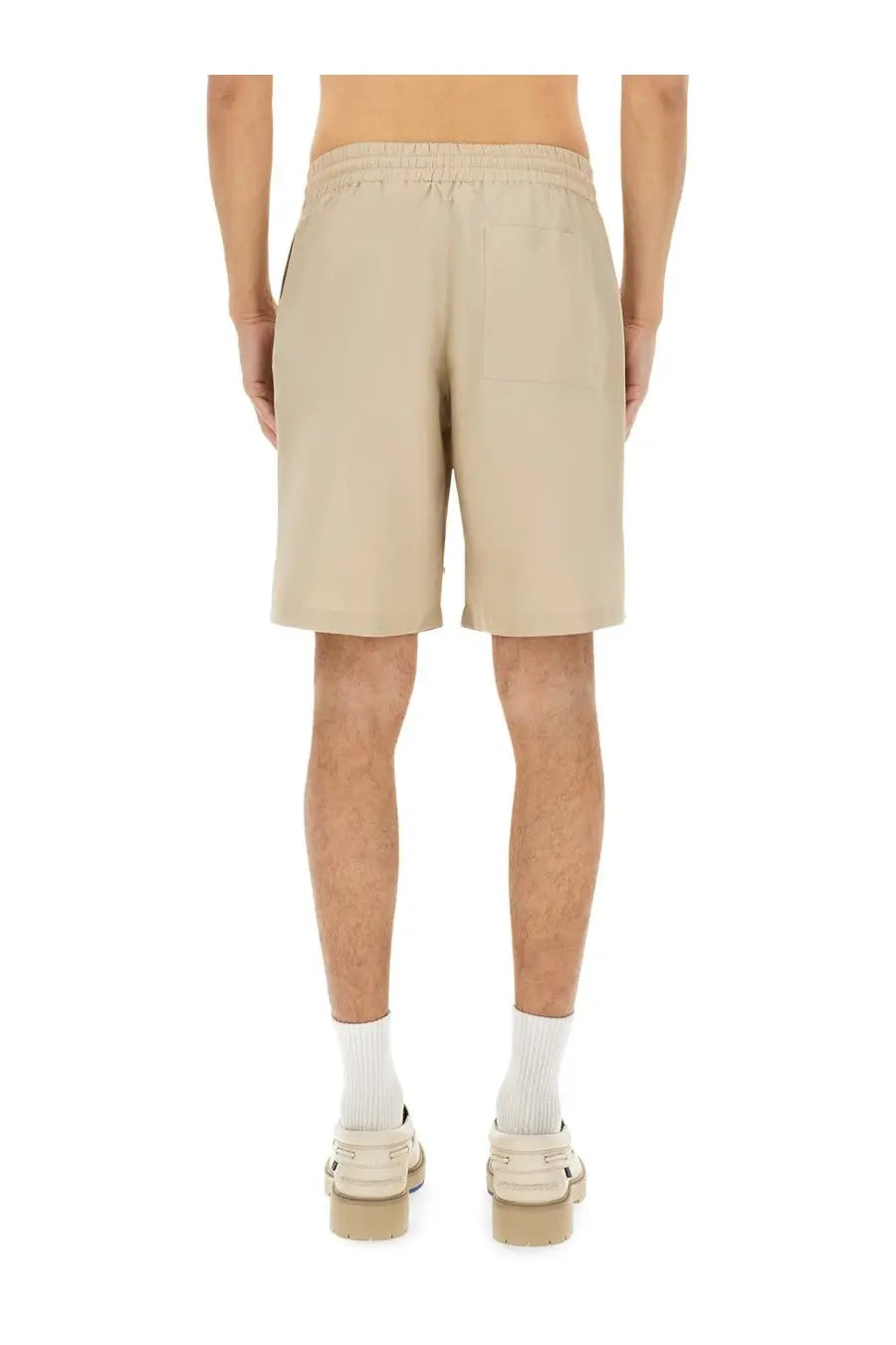 Beige cotton burberry men’s nautical style shorts with elastic waistband and side pockets