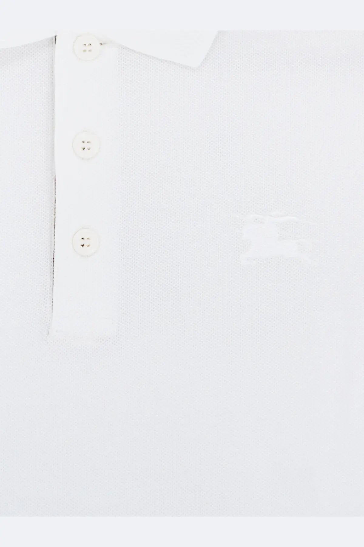 Burberry men’s white organic cotton polo shirt with classic collar matching buttons and subtle pique texture