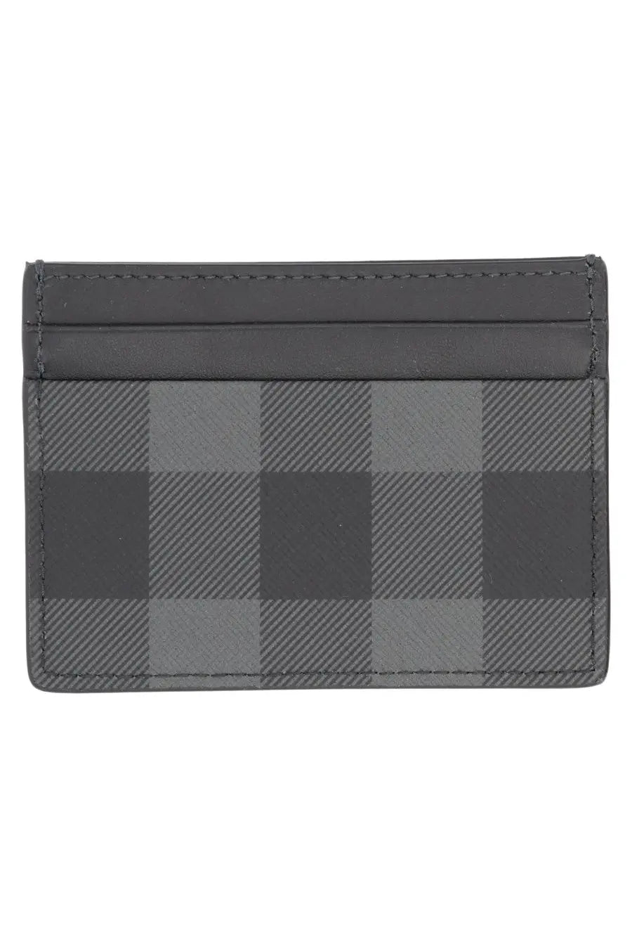 Burberry men’s portacarte check grey gray plaid card holder with sleek minimalist design and precise edge stitching