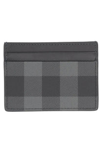Burberry men’s portacarte check grey gray plaid card holder with sleek minimalist design and precise edge stitching