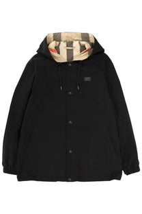 Burberry men’s reversible check jacket black with distinctive beige gray and red striped interior lining