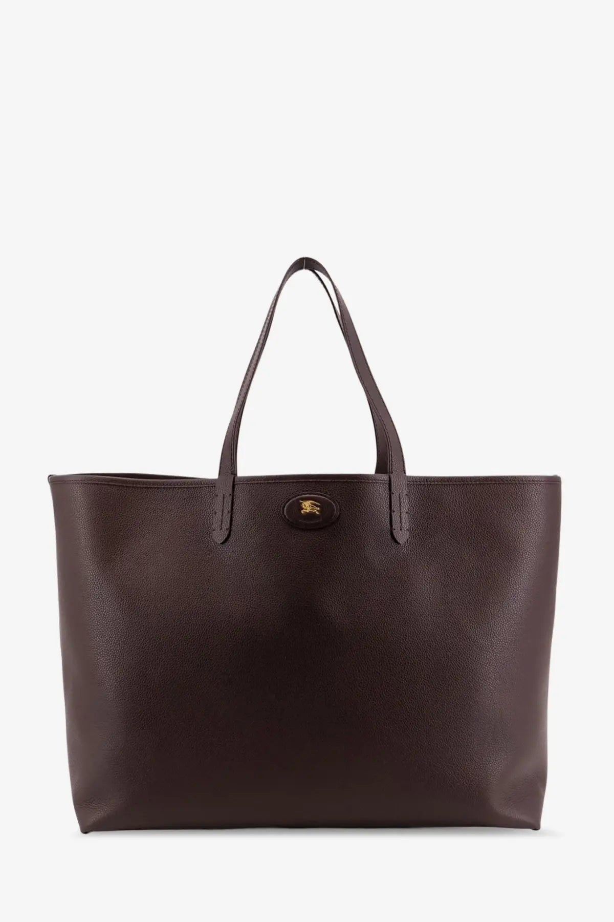 Burberry men’s reversible shopping bag beige with brown leather tote and gold tone logo clasp