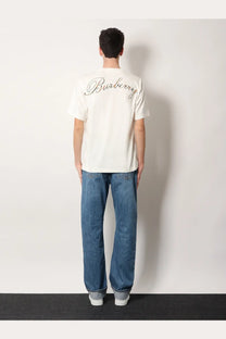 White burberry men’s ryan organic cotton shirt showing embroidered logo on the back