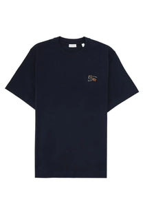 Burberry men’s short-sleeved cotton t-shirt in dark navy with small embroidered logo on the left chest