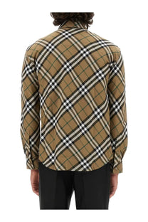 Burberry men’s multicolor shirt in classic beige black and white plaid button down with traditional check pattern