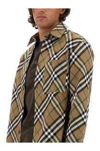 Burberry men’s multicolor shirt tan black and white plaid flannel with classic check pattern
