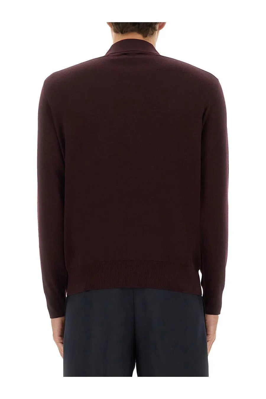 Burberry men’s shirt red dark burgundy long-sleeved knit sweater with ribbed collar and hem