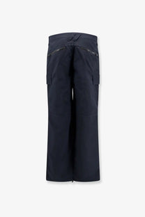 Burberry men’s sidcot nylon trousers blue featuring dark navy cargo pants with zippered side pockets and modern design