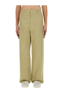Burberry men’s beige straight leg trousers with khaki color, clean minimalist design, and single button waist closure