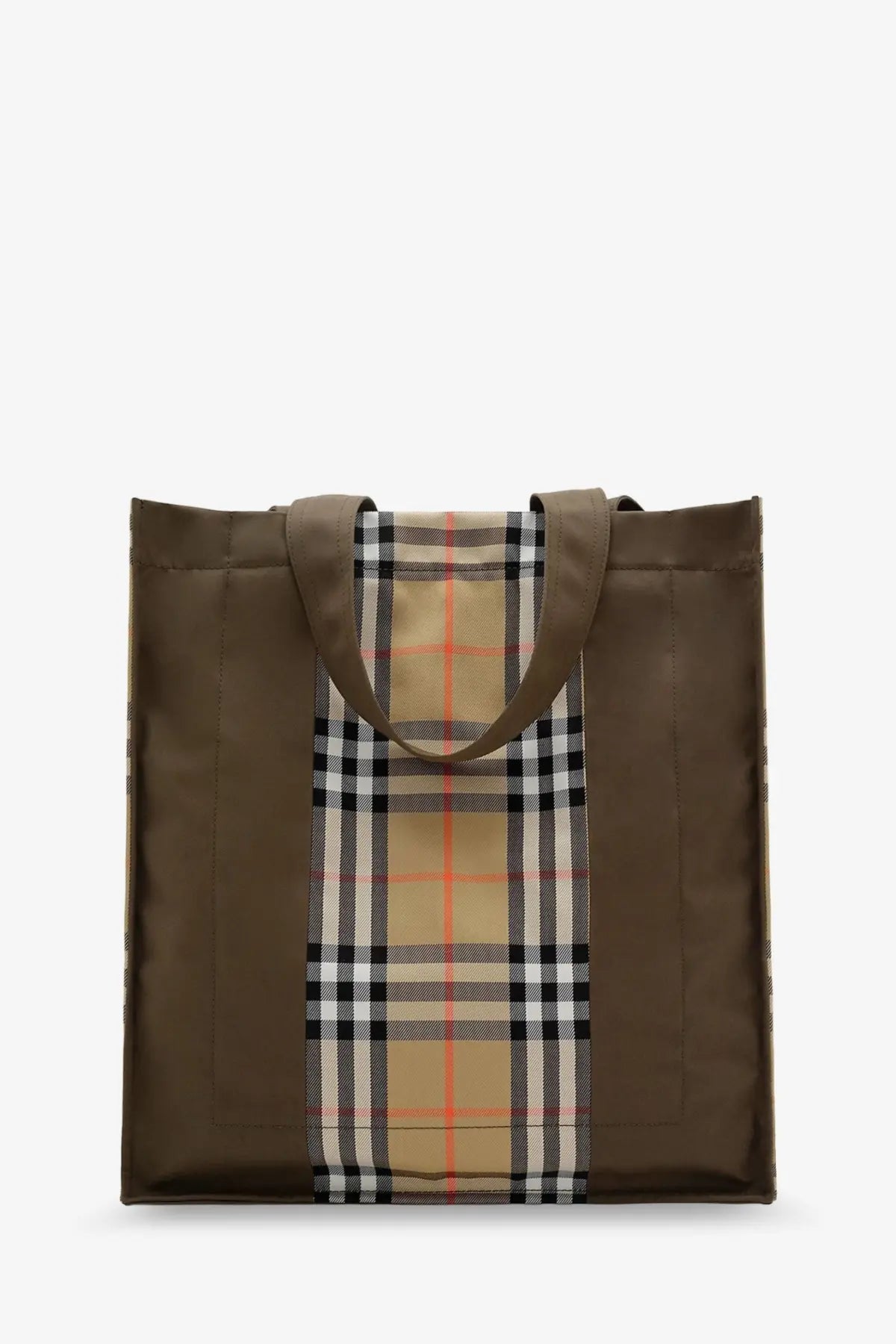 Brown canvas tote bag with burberry trench check vertical stripe for men shoulder bag multicolor