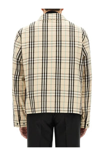 Burberry men’s vintage check beige plaid jacket with thin green lines, classic collar, and buttoned cuffs