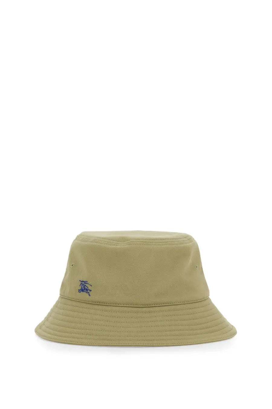 Beige Burberry unisex baseball cap with a small blue embroidered logo on the front made of soft fabric