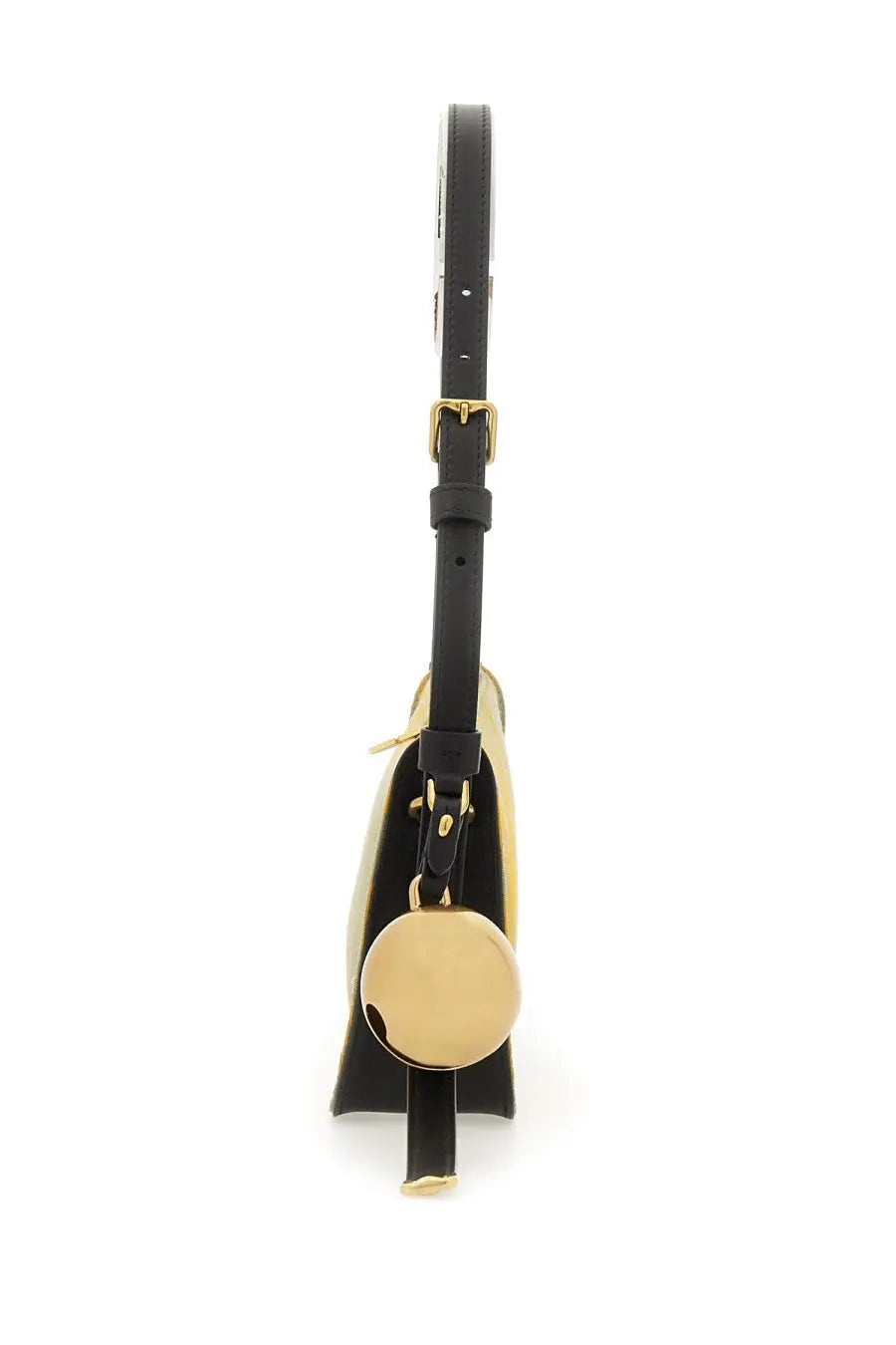 Burberry unisex mini shield bag multicolor black and gold leather crossbody bag with circular metallic charm