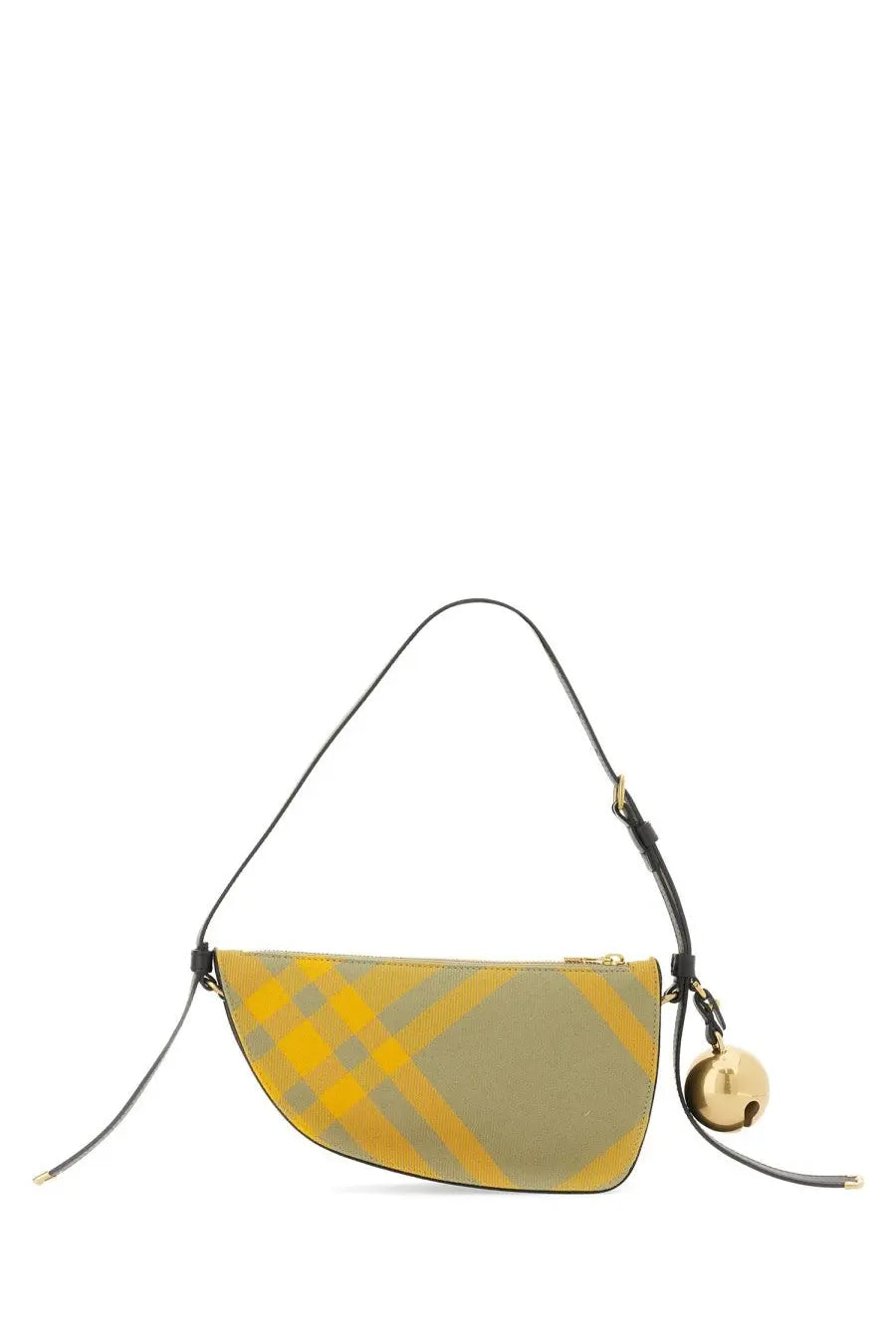 Burberry unisex mini shield bag in yellow and olive green checkered leather with gold-tone bell charm crossbody bag