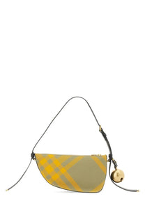 Burberry unisex mini shield bag in yellow and olive green checkered leather with gold-tone bell charm crossbody bag