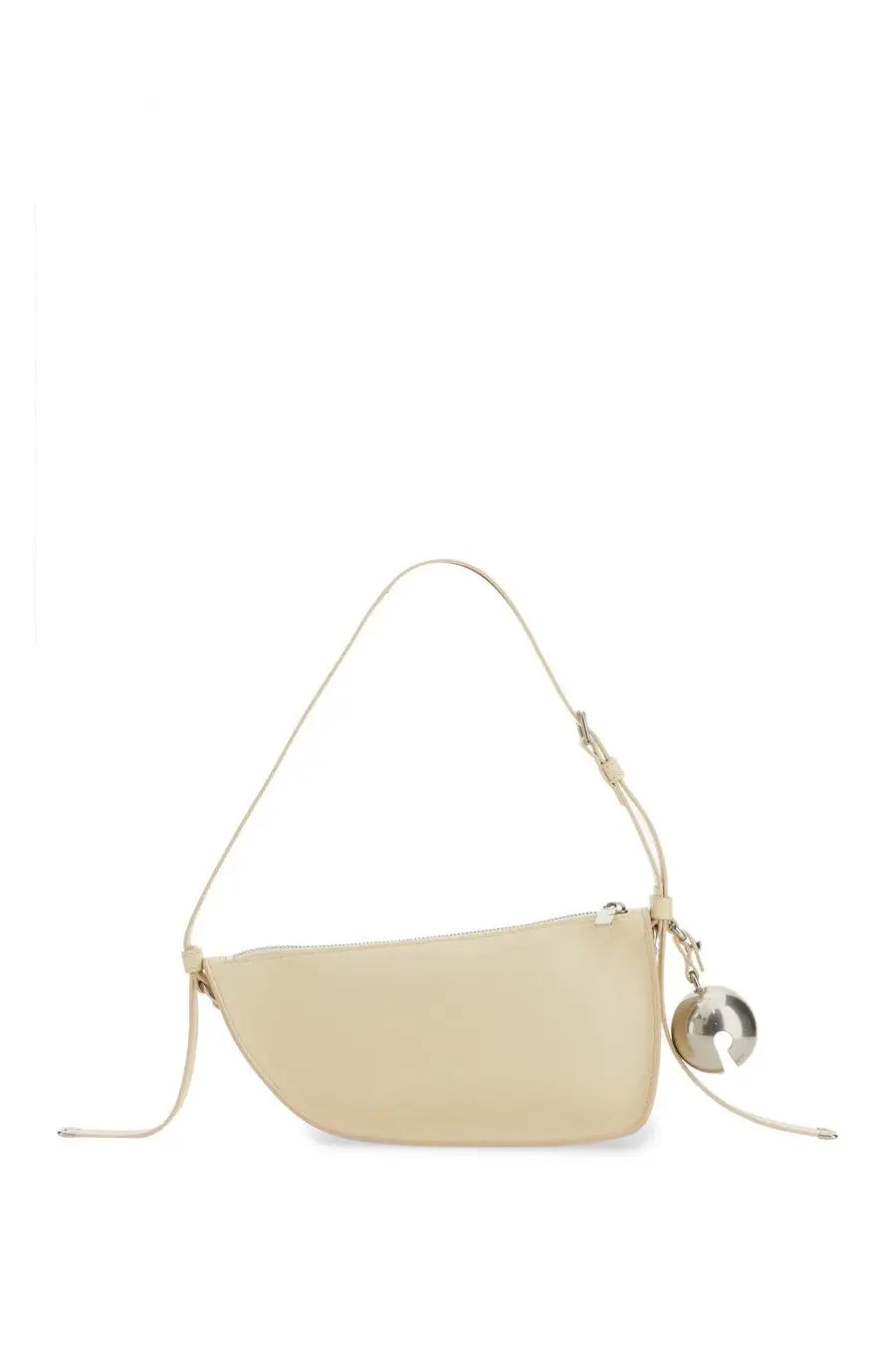 Burberry unisex mini shield bag white cream leather crossbody with sleek curved design and metallic spherical charm