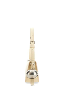 Cream-colored leather Burberry unisex mini shield shoulder bag with a prominent silver bell attached to the front