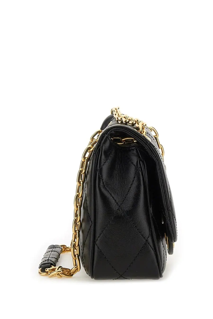 Burberry women’s bag strand small black quilted leather handbag with gold-tone chain strap and textured metal hardware