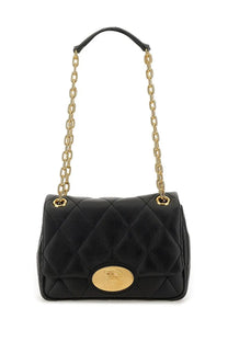 Burberry women’s strand small black bag in quilted leather with gold-tone chain strap and oval logo plaque