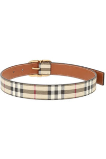 Burberry women’s belt check beige plaid leather belt in beige black and red with gold-tone buckle