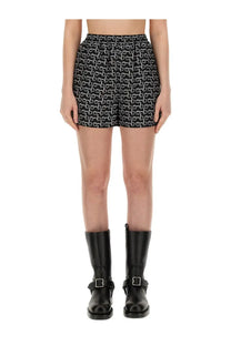 Burberry women’s bermuda black shorts with a repeating white horsebit pattern in black fabric