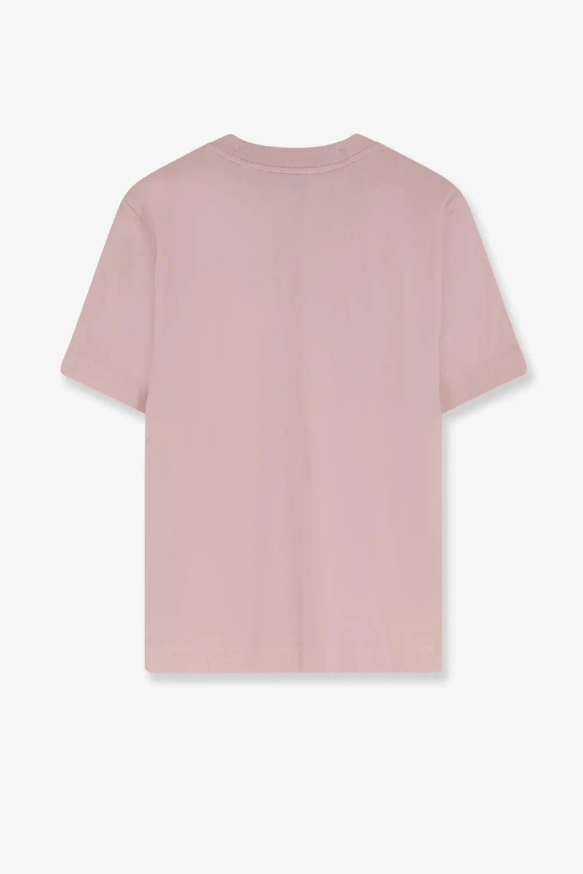 A soft blush pink minimalist short-sleeved Burberry women’s biologic cotton shirt with a classic crew neck