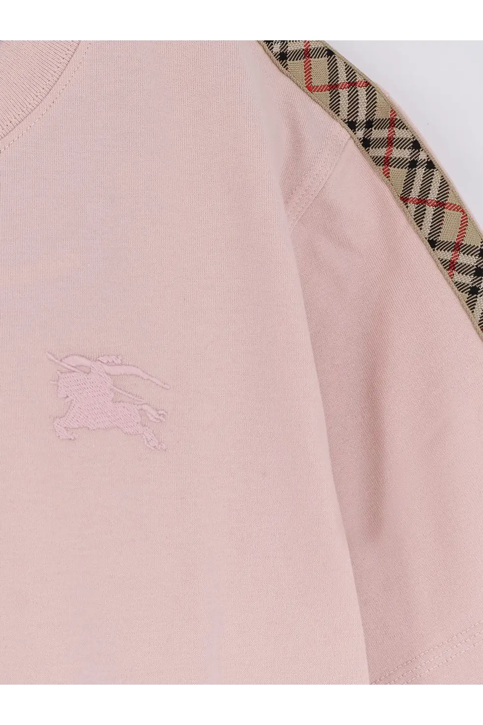 Burberry women’s biologic cotton shirt in soft pink with embroidered logo and check-patterned shoulder panels