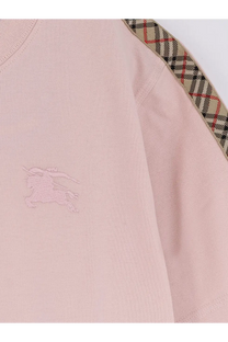 Burberry women’s biologic cotton shirt in soft pink with embroidered logo and check-patterned shoulder panels