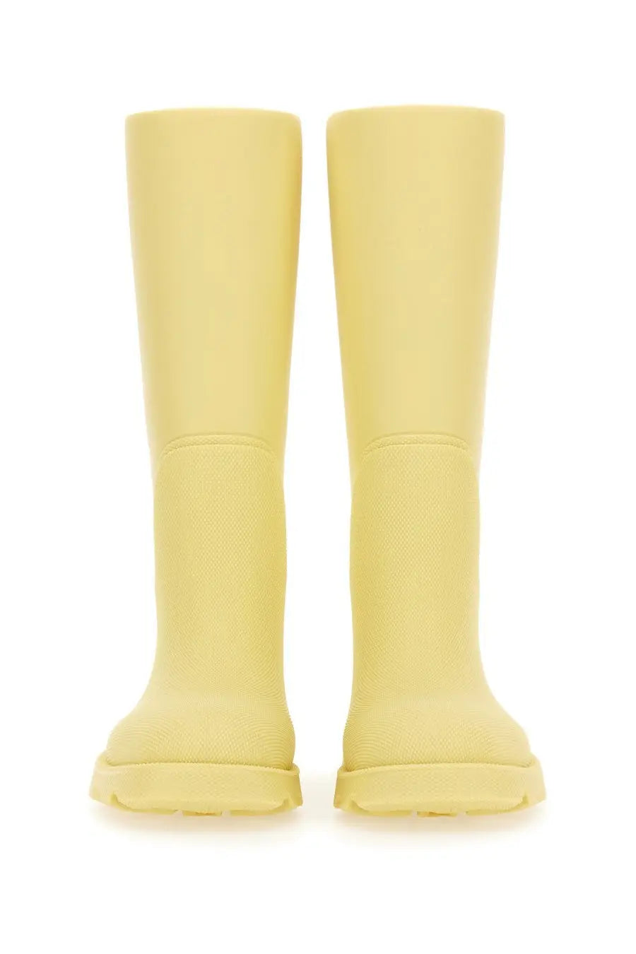 Burberry women’s boot marsh yellow pale yellow matte finish knee-high with chunky sole and textured panels