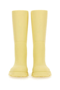 Burberry women’s boot marsh yellow pale yellow matte finish knee-high with chunky sole and textured panels