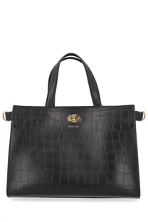 Burberry women’s borsa tote cotswolds small black black crocodile embossed leather bag with gold tone hardware