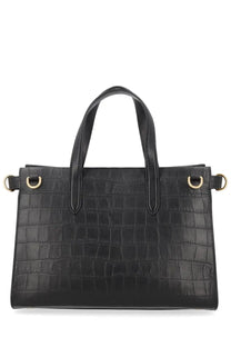 Burberry women’s borsa tote cotswolds small black black crocodile-embossed leather bag with gold-tone hardware