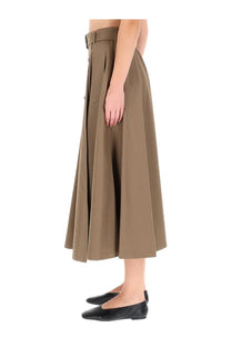 Burberry women’s brenda midi skirt brown a-line olive green smooth structured fabric belted waist with side pockets