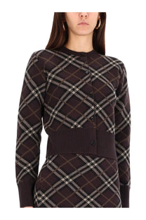 Burberry women’s cardigan gillian brown dark brown and cream plaid knit with ribbed waistband
