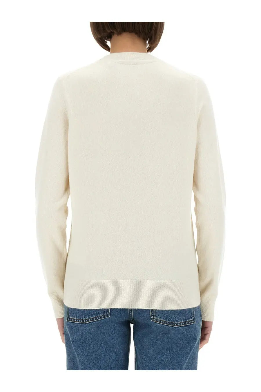Burberry women’s cream-colored long-sleeved cashmere sweater with ribbed hem and cuffs in white