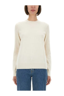 Burberry women’s cream-colored long-sleeved cashmere sweater with ribbed crew neckline and hem