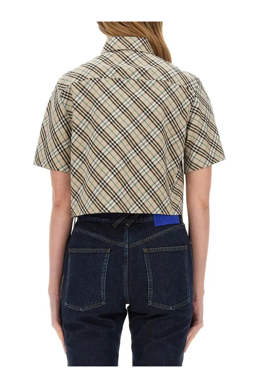 Burberry women’s multicolor cropped shirt beige and black plaid short-sleeved collar cotton blend