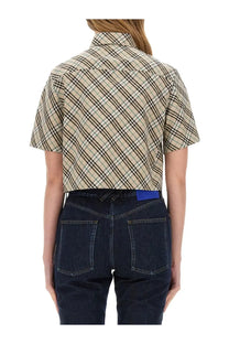 Burberry women’s multicolor cropped shirt beige and black plaid short-sleeved collar cotton blend