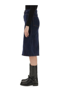 Burberry women’s dark blue denim midi skirt with straight cut and front pockets