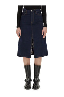 Burberry women’s dark blue denim midi skirt with front zipper and classic five-pocket design