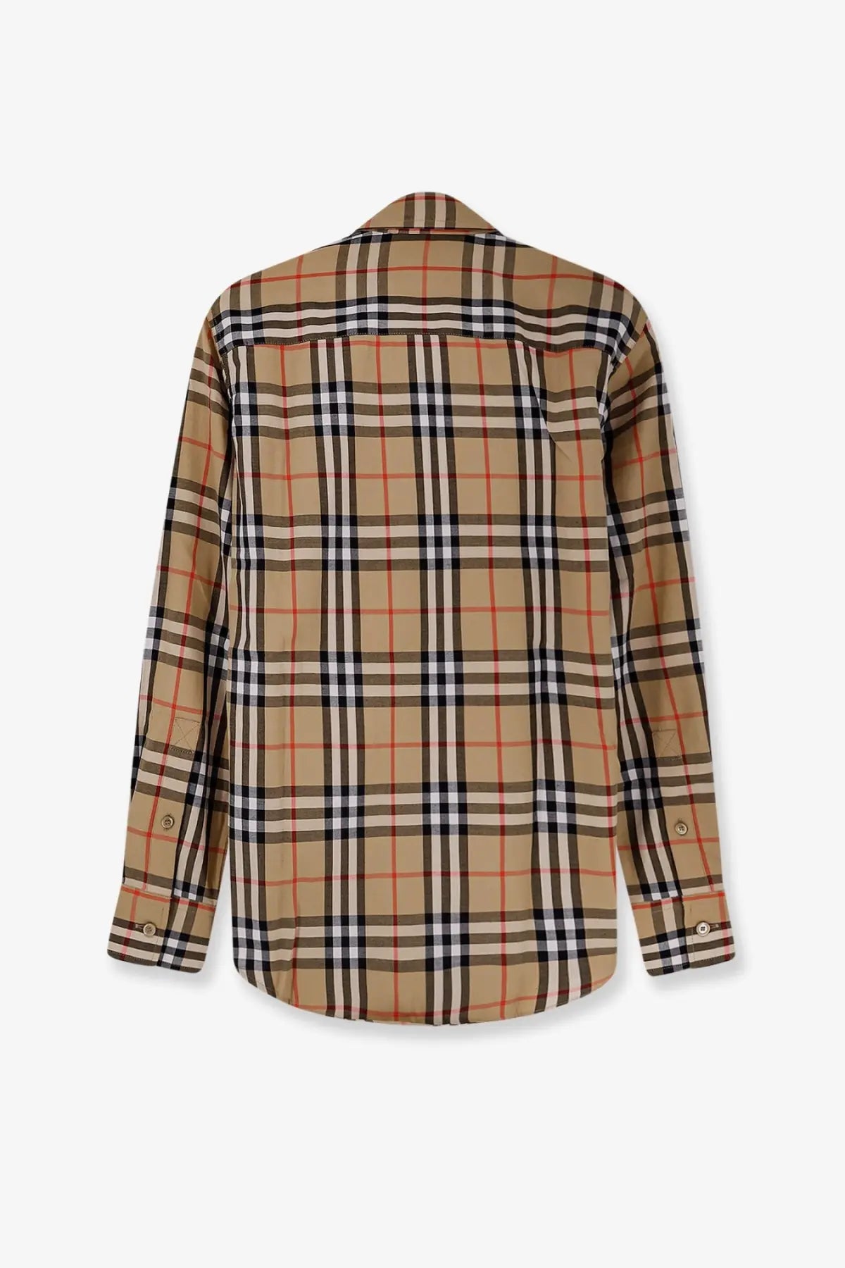 Burberry women’s Emma cotton shirt beige plaid long-sleeved with classic button cuffs in beige black white and red