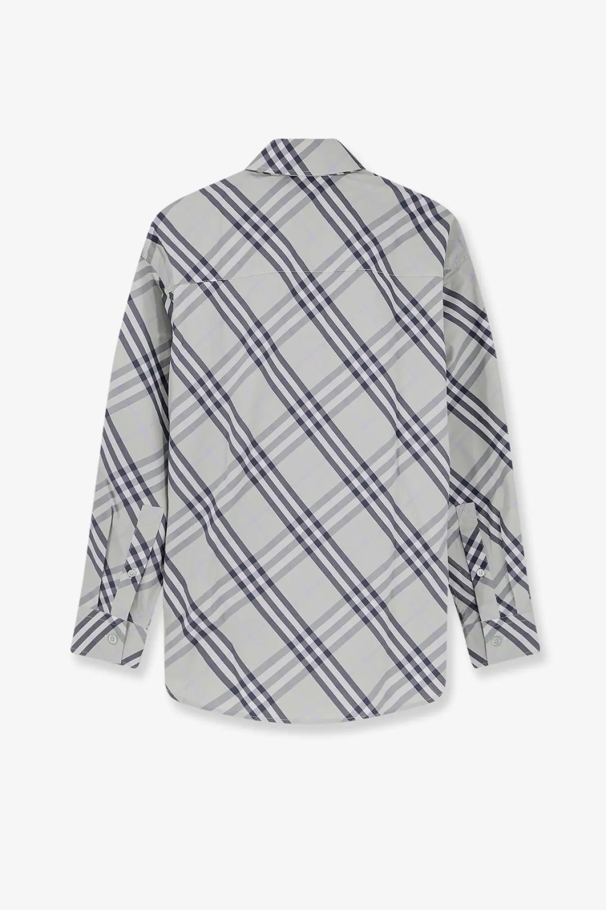 Burberry women’s emma cotton shirt in gray and black diagonal plaid long sleeve button up style