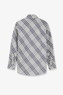 Burberry women’s emma cotton shirt in gray and black diagonal plaid long sleeve button up style