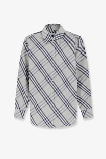 Burberry women’s Emma cotton shirt in green with gray and black plaid long sleeves and classic collar