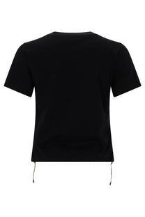 Burberry women’s black short-sleeved crop top with drawstrings at the hem for a festival look