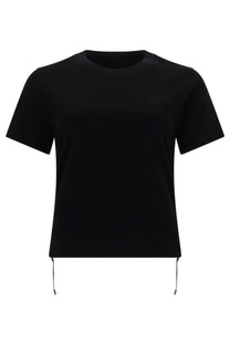 Burberry women’s festival black short-sleeved t-shirt with subtle logo on chest and drawstrings at hem