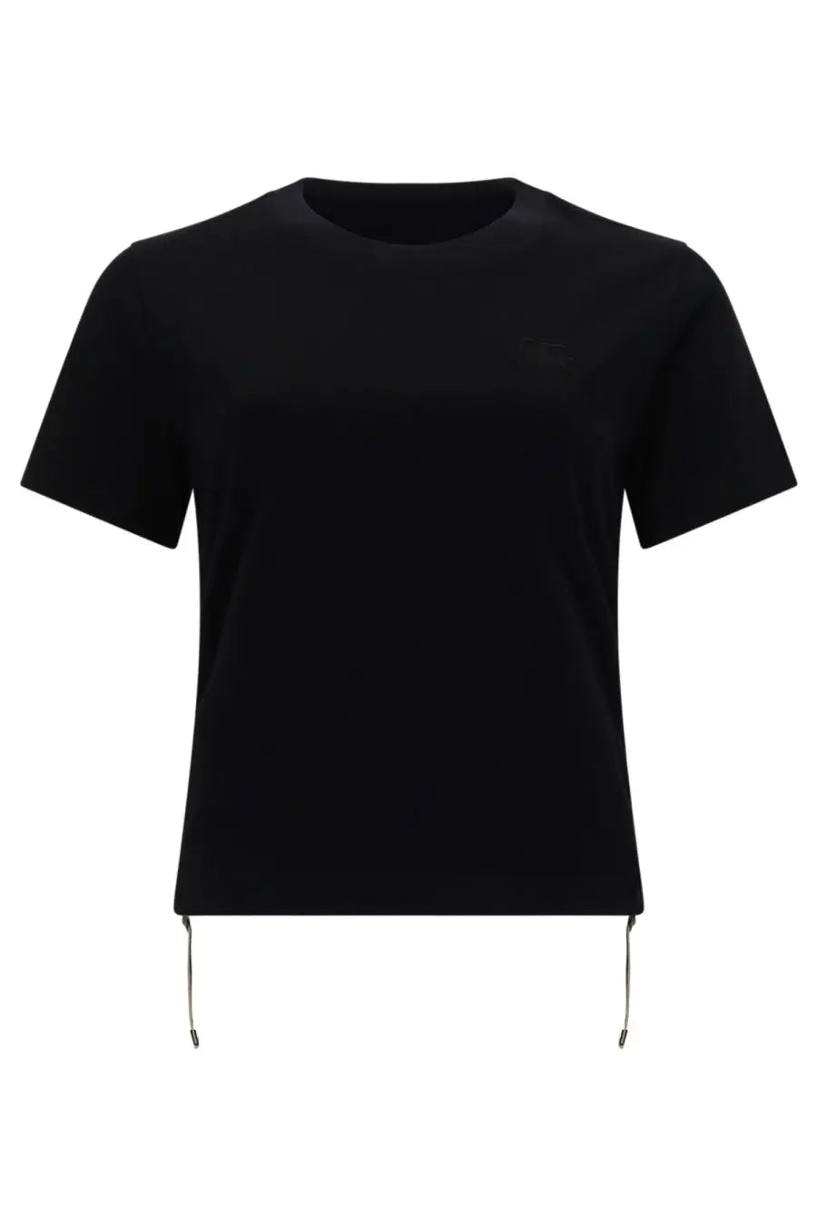 Burberry women’s festival shirt black short-sleeved cotton t-shirt with subtle logo on left chest and hem drawstrings